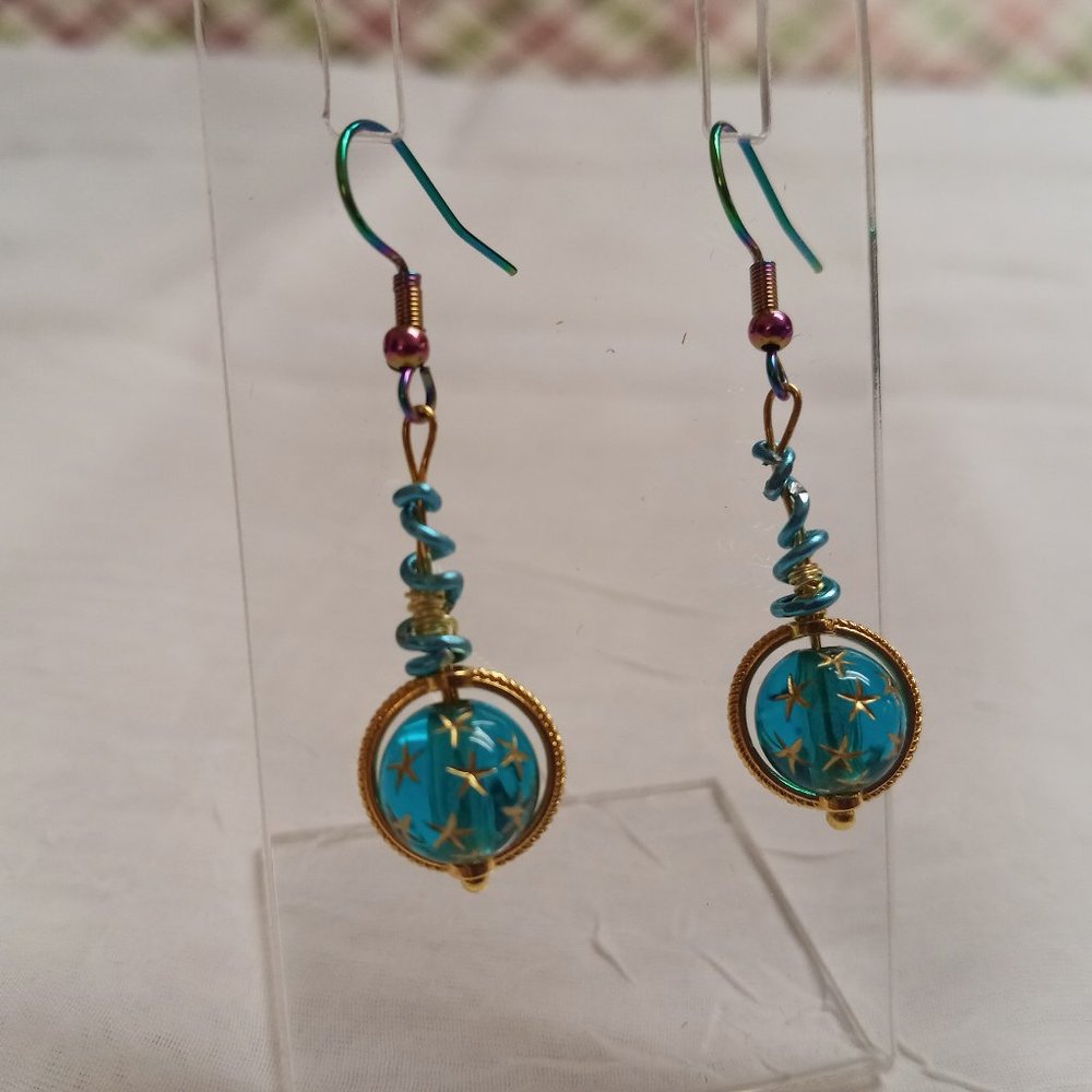 Steel Handmade Hand Crafted Beaded Multi Color Dangle Earrings #56
